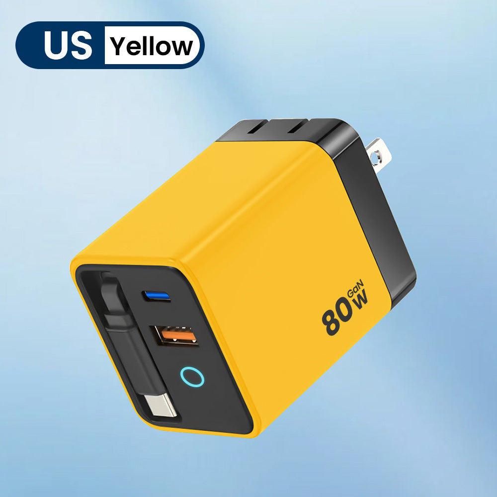 80W GaN Retractable Cable Fast Charger with PD