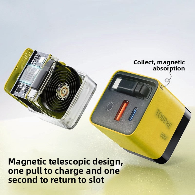 80W GaN Retractable Cable Fast Charger with PD