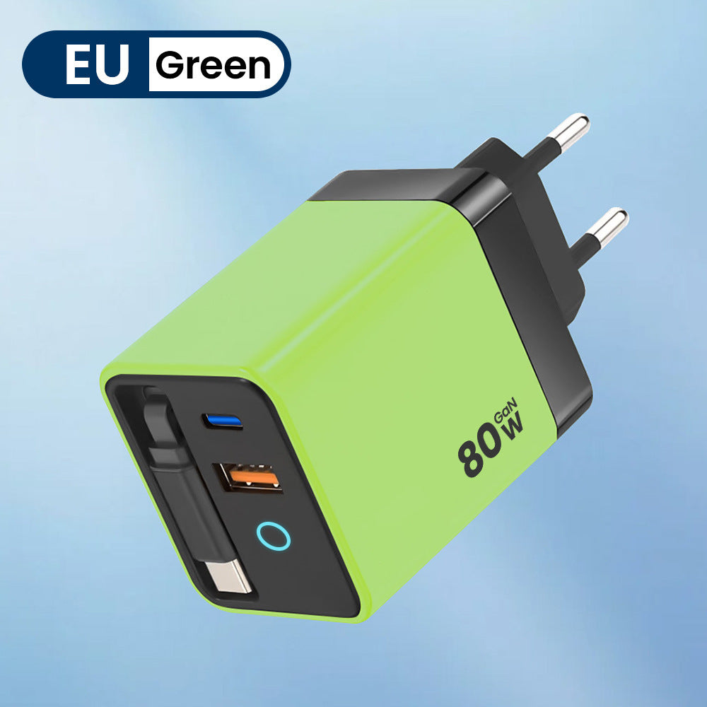 80W GaN Retractable Cable Fast Charger with PD
