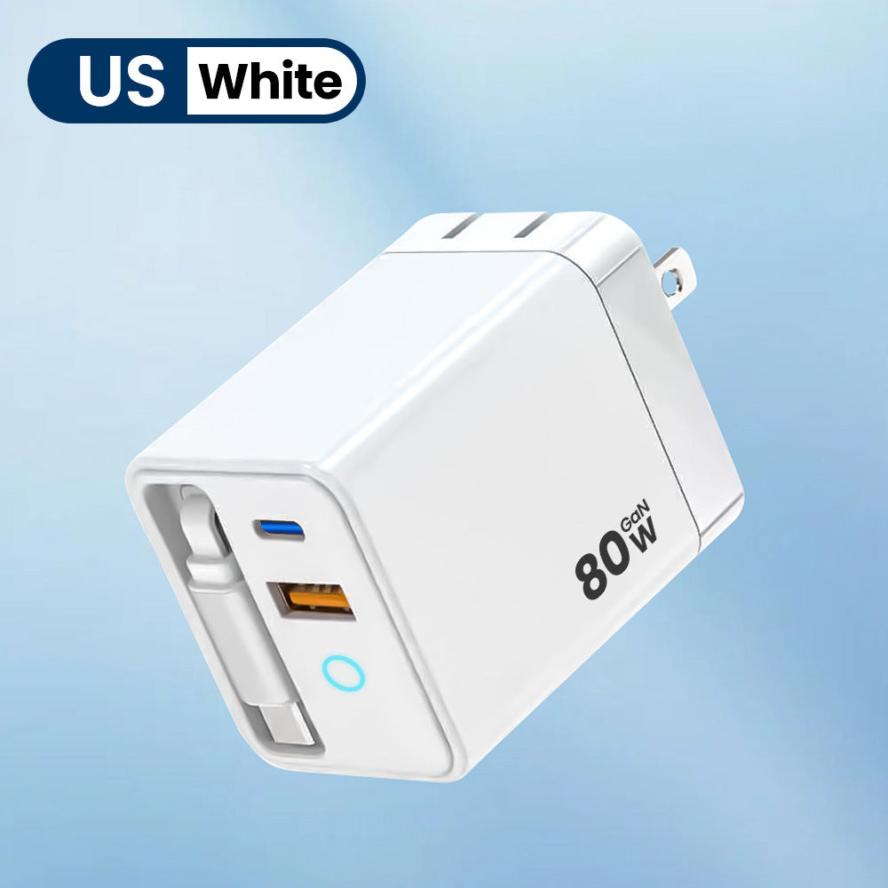80W GaN Retractable Cable Fast Charger with PD