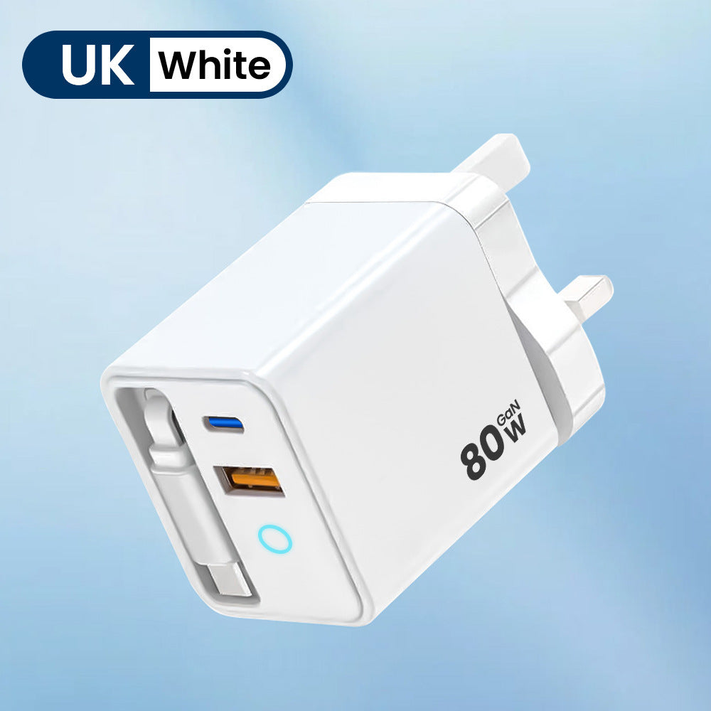 80W GaN Retractable Cable Fast Charger with PD